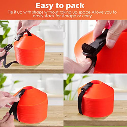 Kenning 100 Pcs Soccer Agility Cones with 2 Strap, Orange Disc Cones | 7.5 Inch Sports Training Field Marker Athletic Cones for Football Basketball Indoor Outdoor Practice