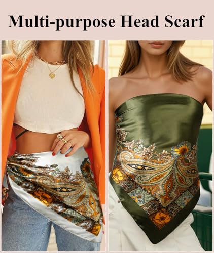 AKTVSHOW Head Scarf for Women Like Silk Square Hair Scarves, Scarf Bandanas for Women 35 Inches - color: Black/Green/Camel/Beige