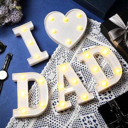 Aurelema 5 Pcs Fathers Day Decorations Love You Dad LED Letter Light Sign Battery Powered Father's Day Centerpieces for Dad from Daughter Son for Home Party - size: 8.27 inches, style: Father's Day