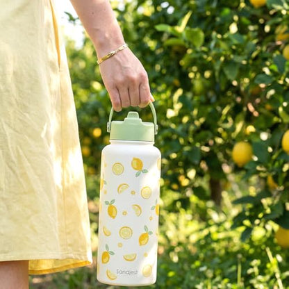 Lemon Water Bottle Stainless Steel 32oz with Lid & Straw, Insulated Bottles Gifts for Women Girls Friends Teens Birthday Christmas - color: Lemon