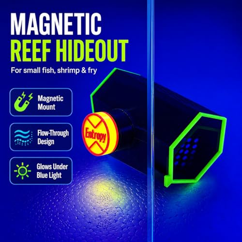 Magnetic Reef Tank Fish Hideout for Clownfish, 3D Printed Flow-Through Shelter for Shrimp, Fry & Small Reef Fish, 3.15" Aquarium Cave, Fits Glass up to 5/16" (Fluorescent Green)