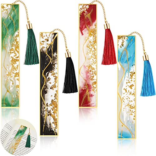 Gersoniel 4 Pieces Resin Bookmarks Handmade Resin Gilt Bookmarks with Tassels Presents for Women Kids Students Teachers and Book Lovers School Home Reading(Vibrant Color) - color: Vibrant Color