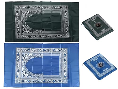 2 Pieces Travel Prayer Mat, 60cm*100cm Portable Prayer Rug, Waterproof Prayer-Mat, Islamic Rug, Muslim Travel Portable Cushion, for Ramadan Gifts, Islamic Muslim Pray (Green, Blue)