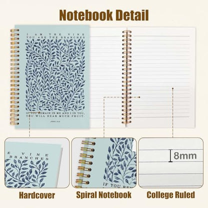Likjad Christian Spiral Notebook Journal 5.5x8.3, Botanical Bible Scripture Journals for Writing, Religious Christian Gifts for Women, Bible Verse Hardcover Notebooks for Note Taking（BABY BLUE） - color: Botanical Bible Four