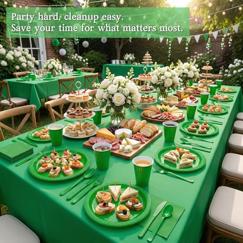 Tinybee 352 Pcs Green Plastic Plates, Disposable Dinnerware Set for 50 - color: Green