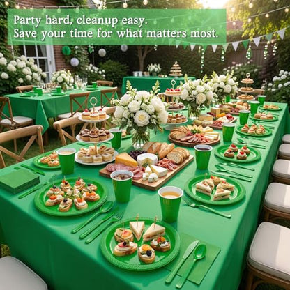 Tinybee 352 Pcs Green Plastic Plates, Disposable Dinnerware Set for 50 - color: Green