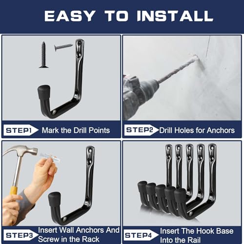 Dreecy 10 Pack Garage Storage J Utility Hooks, Heavy Duty J Utility Hooks Hangers for Garage Wall Hanging Garden Tools, Ladder, Bike, Hose, Black - size: Small 10 Pack