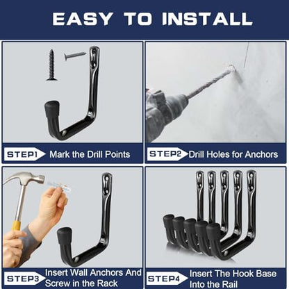 Dreecy 10 Pack Garage Storage J Utility Hooks, Heavy Duty J Utility Hooks Hangers for Garage Wall Hanging Garden Tools, Ladder, Bike, Hose, Black - size: Small 10 Pack