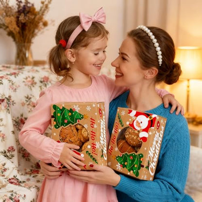 24 Pack Christmas Cookie Boxes - 8.25"x6"x2.75" Brown Kraft Bakery Box with Window for Holiday Treats, Gift Exchange Box for Baked Goods, Cookie Tins with Lids for Gift Giving - color: Christmas-Brown