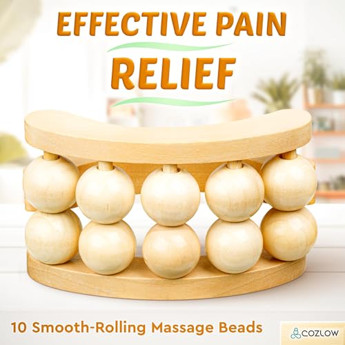 COZLOW - Wooden Massage Ball Roller - Handheld Rolling Massager for Back, Neck, Arm & Leg Muscles - Supports Lymphatic Drainage - May Help Reduce Cellulite Appearance - Pain Relief & Relaxation - color: Wood