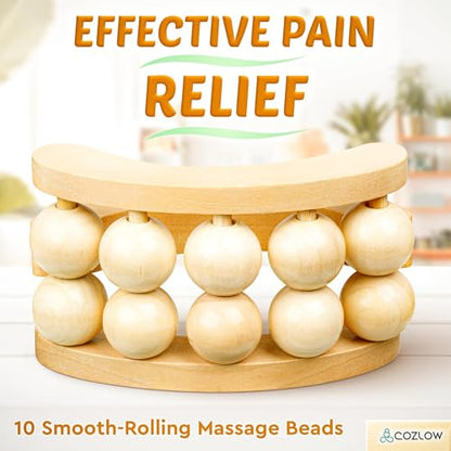 COZLOW - Wooden Massage Ball Roller - Handheld Rolling Massager for Back, Neck, Arm & Leg Muscles - Supports Lymphatic Drainage - May Help Reduce Cellulite Appearance - Pain Relief & Relaxation - color: Wood