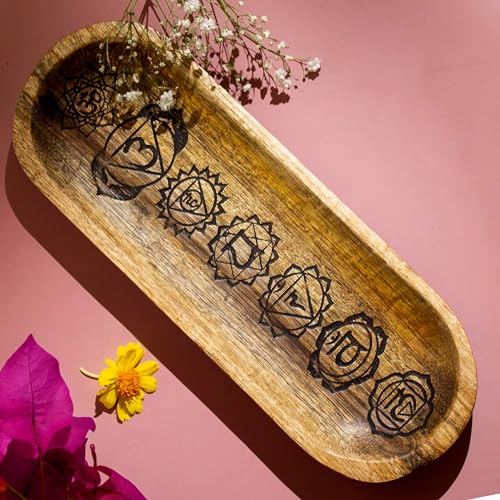 Hand Carved Incense Holder-Incense Burner/Ash Catcher/Handmade Wooden Insence Tray – Modern Gift Home/Room/Kitchen Décor Size 11x4x1.5 Inches - style: SEVEN CHAKRA BROWN