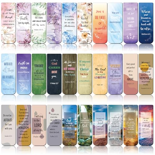 Chinco 30 Pcs Magnetic Christian Bookmarks - Bible Verse Inspirational Scripture Page Clips, Religious Prayer Bookmarks for Women, Kids, Teachers, Church Supplies & School Gifts(Mixed) - style: Mixed