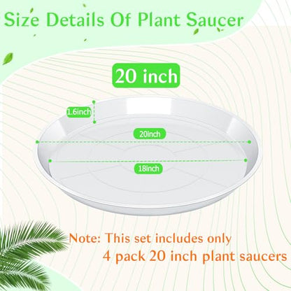 FUIJOL 4 Pack Clear Plant Saucer 20 Inch, Durable Plant Drip Trays Saucers for Pots, No Holes Water Catcher Trays for Indoor Outdoor Planter, Sturdy Base Plate(20", Clear) - size: 20"-4Pack