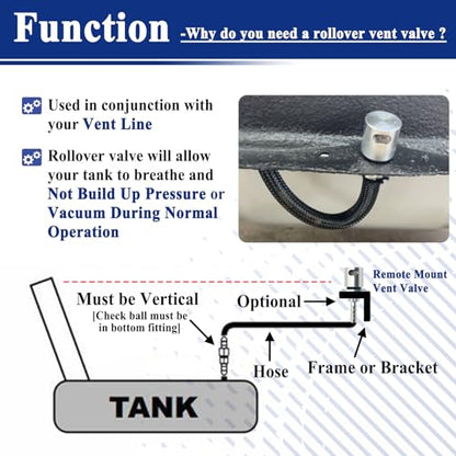 2Pcs Remote Mount Vent Valve for Fuel Tanks, Tank Vent Line Replacement Part, 5/16'' Barb Size, Detachable - color: 2 Pack