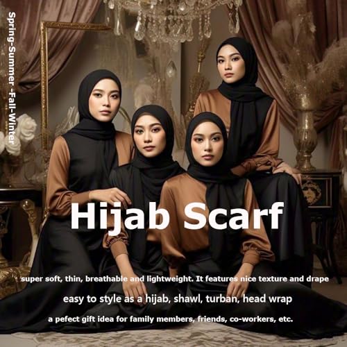 Chiffon Scarf for Women Lightweight Breathable Sunscreen Soft Solid Hijab Scarf for Daily & Muslim Wear - color: Black Chiffon Scarf