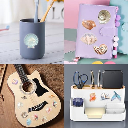 60PCS Cartoon Conch Stickers Funny Sea Shell Stickers for Kids Teens Cute Clamshell Pearls Sticker for Water Bottles Laptop Luggage Phone, PET Transparent Waterproof Decals Kids Sticker (Conch-C) - color: Conch-c