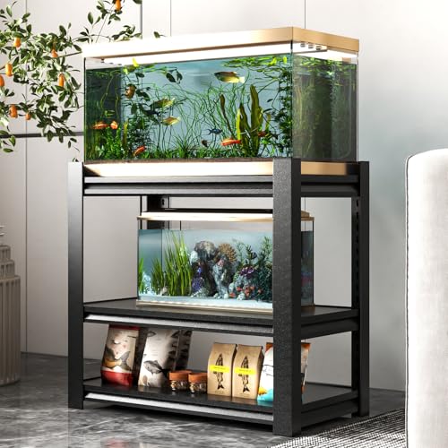 40-50 Gallon Aquarium Fish Tank Stand Metal Reptile Tank Stand for Accessories Storage, Turtle Breeder Tank Rack with Adjustable Shelf for Home Office, Tank Not Included - color: Black