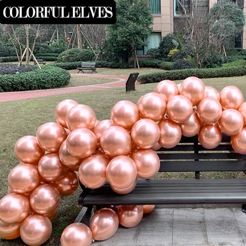 Rose Gold 12 Inch 100 Pcs Latex Metallic Chrome Balloons Helium Shiny Thicken Balloons Party Decorations (Rose Gold) - color: Rose Gold