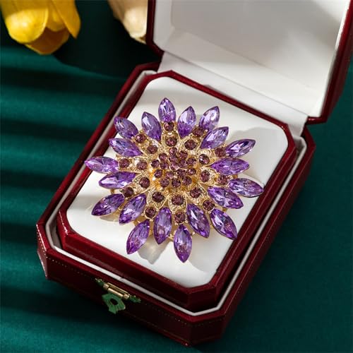 Rhinestone Sunflower Brooch Pin Red Pink Flower Brooch Stylish Crystal Brooch Elegant Clothing Hat Bag Accessories Jewerly for Women - color: Purple1