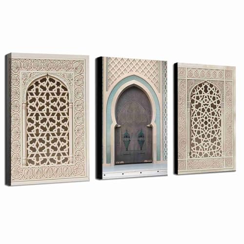 Moroccon Mosque Window Decor Wall Art Mosque Architecture Home Decorations Muslim Wall Art Islamic Gifts Ramadan Decorations 3Pcs Framed Prints indoor Home decor for Living Room Bedroom Offices - color: Moroccon Mosque Window Decor, size: 8x12in-3PCS-Fram