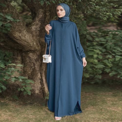 FYMNSI Abayas for Women Muslim Dress Modest Maxi Robe Abaya Kaftan Dresses Eid Prayer Clothes Arabian Islamic Dubai Outfit - color: Blue