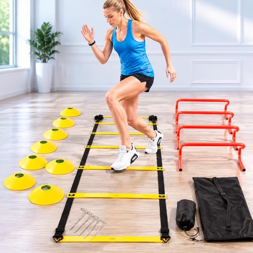 Agility Ladder Speed Training Kit, Soccer Training Equipment Set, PP Rung Agility Ladder Synthetic Disc Cones with Storage Bag - style: training set type a Training S