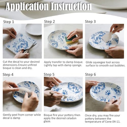 SUPERDANT 5PCS Dogs Underglaze Paper Transfer Floral Dog Transfer Papers for Clay Ceramic Porcelain Under Glaze Transfers for Pottery Enamel Decals Blue Decal Handcrafted Gifts - style: Flower with dog
