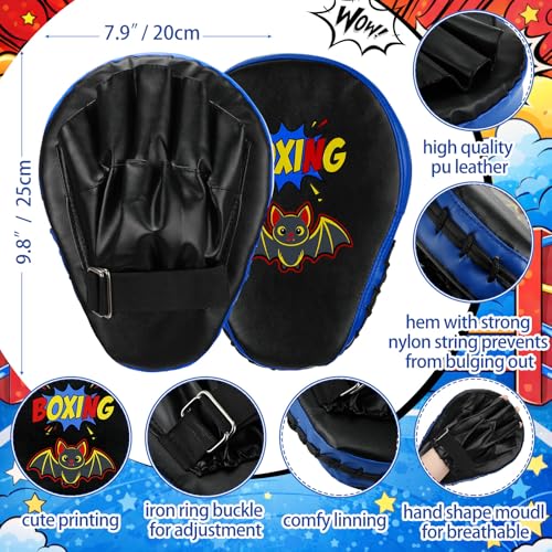 Boxing Gloves and Punching Mitts Set 4oz Gloves Boxing Pads Kids Youth Sparring Gear Training Equipment for Taekwondo Kick Karate Muay Thai MMA Martial Art - style: Black Bat