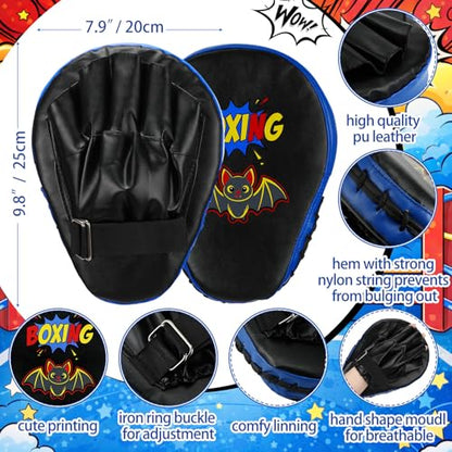 Boxing Gloves and Punching Mitts Set 4oz Gloves Boxing Pads Kids Youth Sparring Gear Training Equipment for Taekwondo Kick Karate Muay Thai MMA Martial Art - style: Black Bat