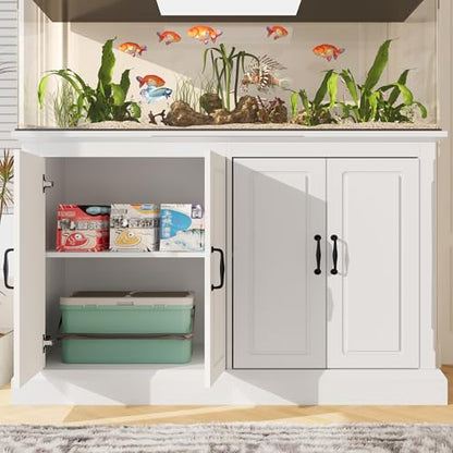 55-75 Gallon Fish Tank Stand with Power Outlet, Aquarium Stand with 4 Cabinets, Heavy Duty Reptile Tank Stand, Turtle Tank, Reptile Terrarium, White - color: White, size: 50x20x36.2 Inch