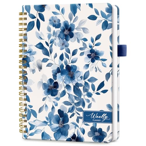 Taja Undated Weekly Planner, Weekly To Do List Notebook with Goal & Habit Tracker Organizer, A5 Weekly Planner Notebook with Spiral Binding, 6.1" x 8.2" - Blue Blossom - color: e.Blue Blossom