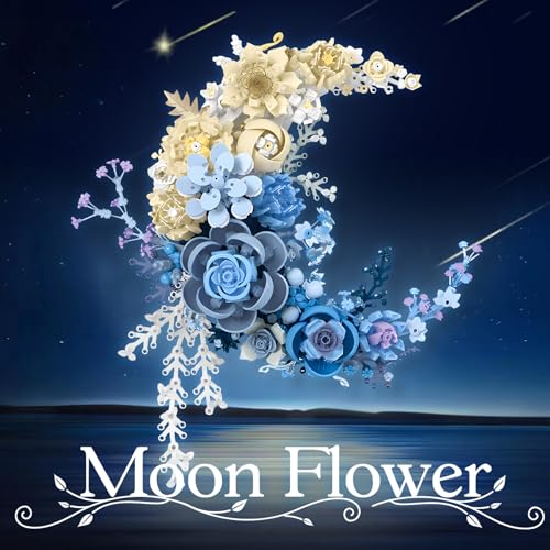 Flower Building Set for Adults, Crescent Moon Floral Building Kit, Botanical Collection Home Decor, Moon Flower Display for Table or Wall, Creative Building Toy Gift for Women and Flower Lovers