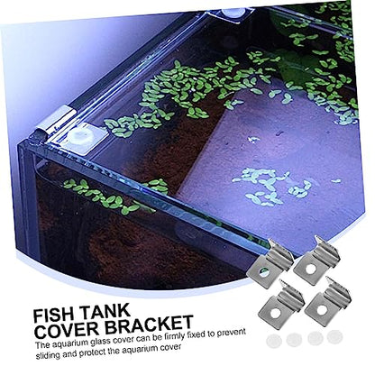 Happyyami 4pcs Fish Tank Glass Cover Brackets Easy Install Clips for Aquarium Lid Support Prevent Fish from Jumping Tank Accessories