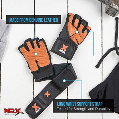 MRX Weight Lifting Pro Level Gloves with 18 Inches Long Wrist Strap Gym Workout Exercise & Fitness in - color: Black Brown, size: Small