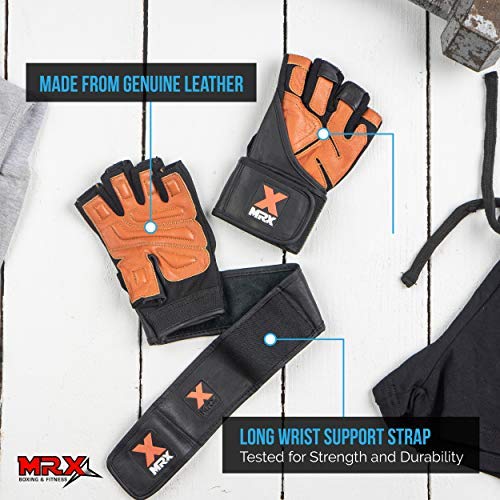 MRX Weight Lifting Pro Level Gloves with 18 Inches Long Wrist Strap Gym Workout Exercise & Fitness in - color: Black Brown, size: XX-Large