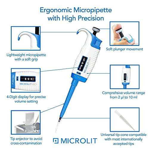 Single-Channel Pipette, Adjustable Volume - Accurate & Calibrated | For 2-20ul Liquid Capacity, Compatible with 20ul Pipette Tips - size: 2-20ul, style: Single-Channel