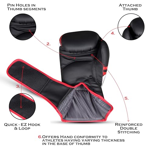 Boxing Gloves for Men & Women – Faux Leather Muay Thai, Kickboxing, MMA & Sparring Gloves – Training Heavy Bag Gloves with Secure Wrist Strap & Thumb Lock – 2 4 6 8 10 12 14 16oz - color: RED/BLACK, size: 10 OZ