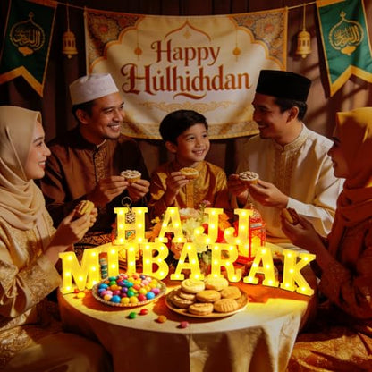 Aurelema Sukkot Large LED Letter Sign LED Lights Battery Powered Table Decoration for Party Gift Tabletop Decoration(Hajj Mubarak) - size: 8.27 inches, style: Hajj Mubarak