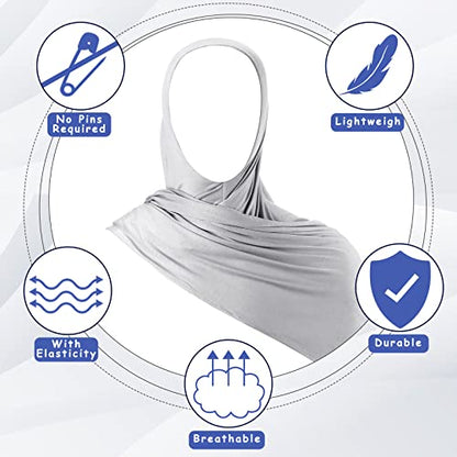 Handepo 2 Pcs Instant Hijab Jersey Hijab for Women Muslim Head Scarf Soft Lightweight Long Stretch Scarf Shawl Wrap - color: Navy Blue, Gray
