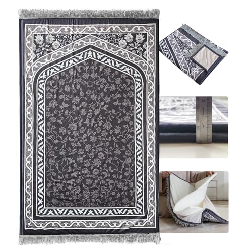 Muslim Prayer Mat, 2-in-1 Washable Prayer Rug with Removable Cover, Thick Padded Foam Janamaz Sajadah, Non Slip Islamic Prayer Mat for Men Women, Travel 31.5"x47.2" - color: Black