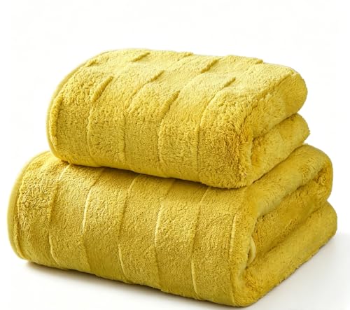 2 Pack Microfiber Bath Towels 27x55 Inches, Super Soft Absorbent Quick Dry Large Shower Towels, Lightweight Fluffy Luxury Bathroom Towels for Shower Pool Gym Travel Hotel Home Use - color: Yellow, size: 27*54 inches