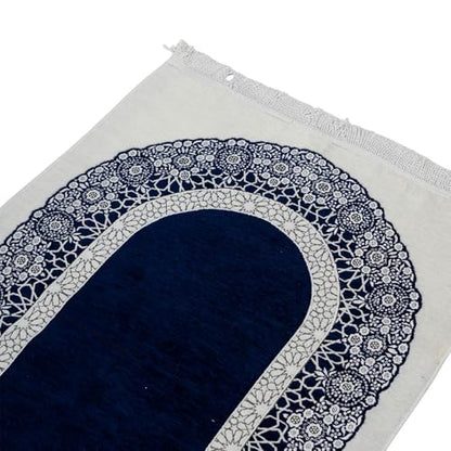 Premium Velvet Islamic Prayer Rug – Classic Mihrab Design | Soft, Elegant & Travel-Friendly (Navy) - color: Navy