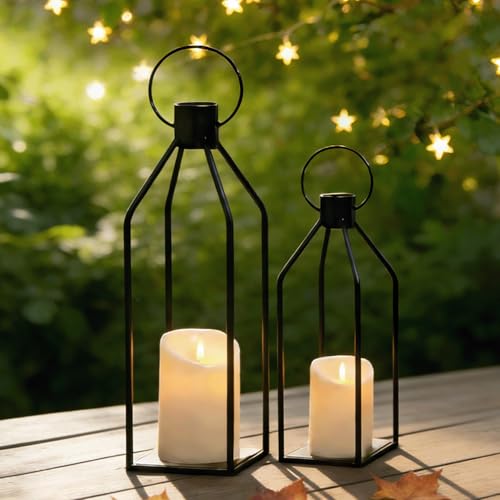 2 Pcs Black Lanterns Decorative Indoor, Farmhouse Lanterns Decorative Indoor for Christmas Decorative, Home Decor, Mantle, Patio, Porch, Garden - size: 2pcs-Black