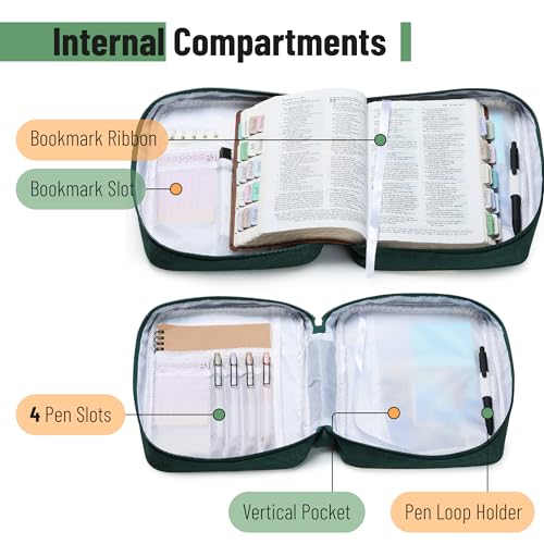 Mr. Pen- Bible Cover Case | Carrying Book Case with Durable Handle and Zippered Pocket, Bible Protective Church Bag for Men & Women, Christian Gifts - color: Dark Green