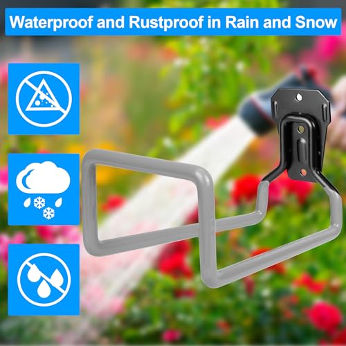 PeoMev Garden Hose Holder Metal Garden Hose Reel Wall Mounted Hose Hanger | Heavy Duty Water Hose Holders for Outside Water Hose Storage - color: Gray