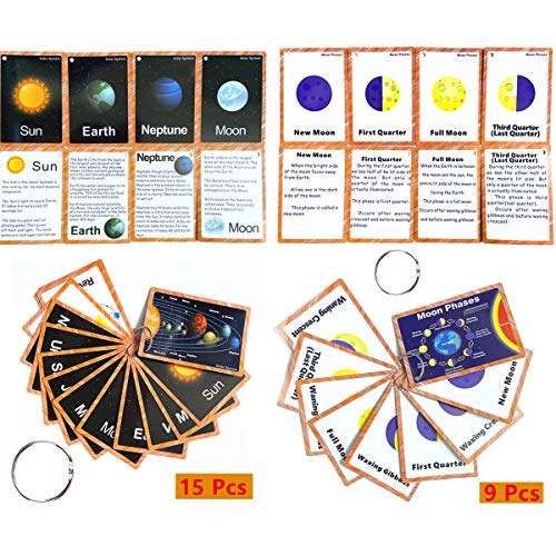 Set of The Solar System and Moon Phase Flashcards for Toddlers | Kids Learning Flashcard & Montessori Pocket Cards | Perfect for Pre-K Decor Background Wall Stickers, Teacher/Autism Therapists Tools - color: Solar System and Moon Phase