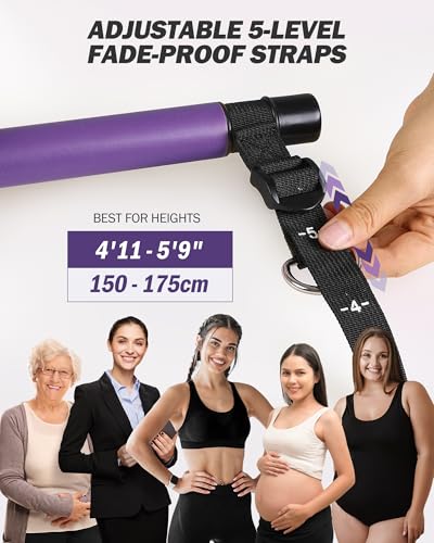 Upgraded Pilates Bar Kit with Resistance Bands Natural Latex for Women & Men, Heavy-Duty Stainless Steel Multifunctional Yoga Pilates Stick for Home Gym Exercise Fitness Equipment Full-Body Workouts - color: Purple
