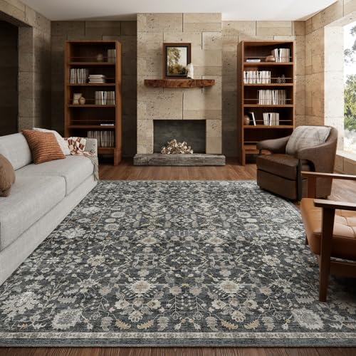 Machine Washable Rugs for Living Room: 6x9 Area Rugs for Bedroom - color: Black/Gold/Multi, size: 6' x 9' (Rectangular)