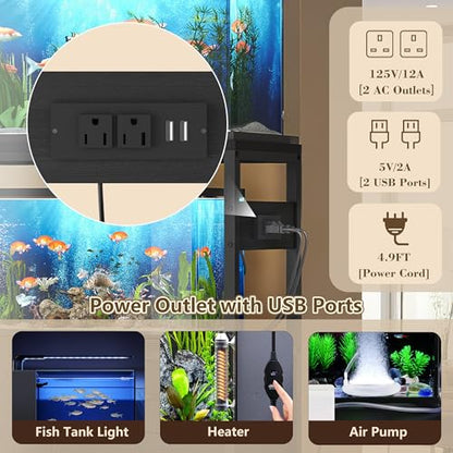 Heybly 20-29 Gallon Fish Tank Stand, Aquarium Stand with Drawer, Power Outlet, Heavy Duty Metal Frame, for Fish Tank, Turtle & Reptile Terrarium, 31.5" x 15.7" Top, 330lbs, Black HAS001BK - color: Black, size: 20-29 gal
